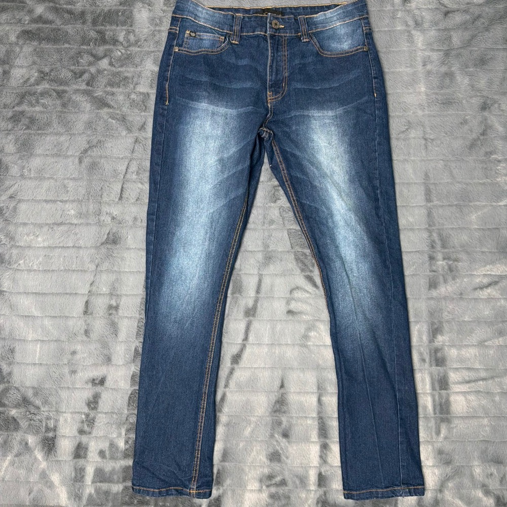Rocawear Mens Skinny Jeans Dark Wash Stretch Denim Blue 32x30L Embroidered Logo
